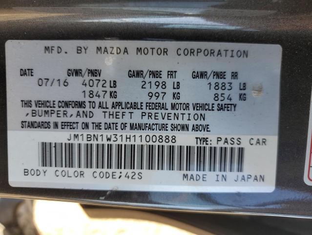 JM1BN1W31H1100888 - 2017 MAZDA 3 GRAND TOURING GRAY photo 12