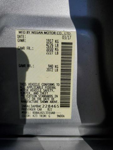 1N4AL3AP8HC228465 - 2017 NISSAN ALTIMA 2.5 ვერცხლისფერი ფოტო 12