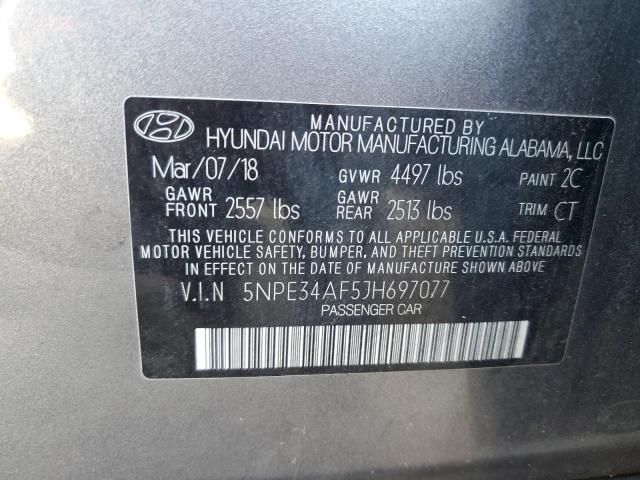 5NPE34AF5JH697077 - 2018 HYUNDAI SONATA SPORT Gris photo 12