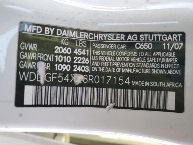 WDDGF54X28R017154 - 2008 MERCEDES-BENZ C 300 WHITE photo 12