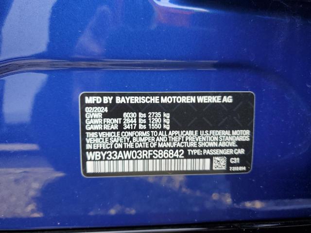 WBY33AW03RFS86842 - 2024 BMW I4 M50 BLUE photo 12