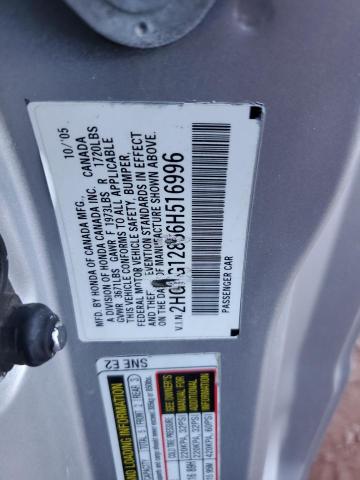 2HGFG12866H516996 - 2006 HONDA CIVIC EX SILVER photo 12
