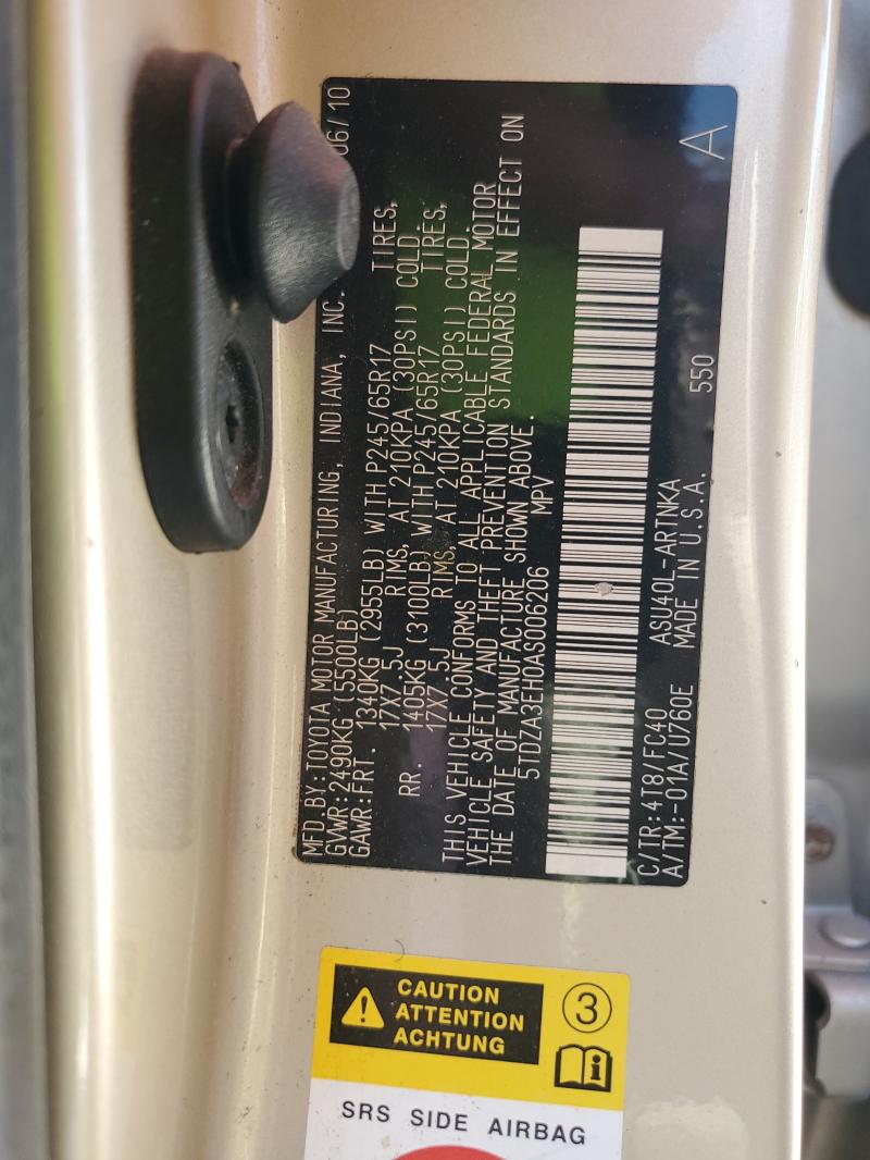 5TDZA3EH0AS006206 - 2010 TOYOTA HIGHLANDER GOLD photo 13