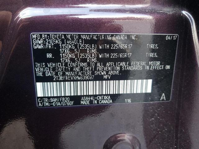 2T3BFREVXHW639087 - 2017 TOYOTA RAV4 LE Lila Foto 14