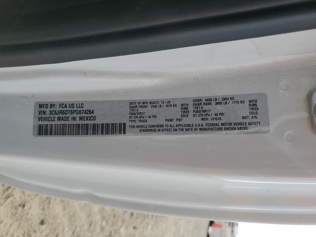 3C6JR6DT6PG674264 - 2023 RAM 1500 CLASS TRADESMAN Blanc photo 12