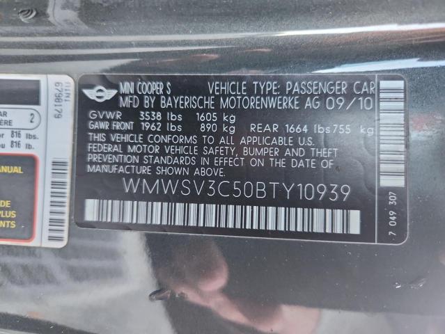 WMWSV3C50BTY10939 - 2011 MINI COOPER S Сұр фото 12