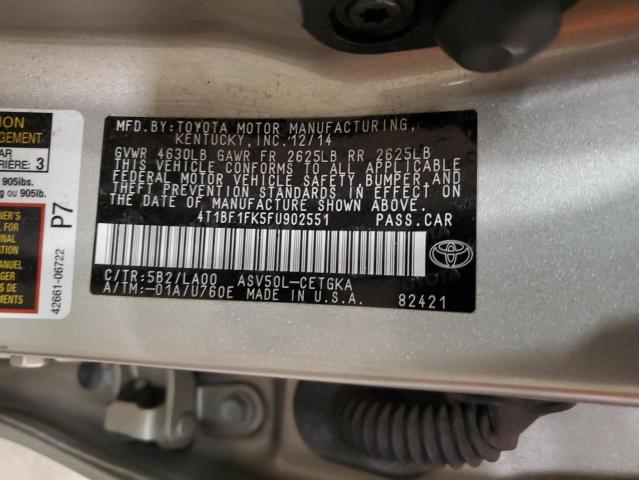 4T1BF1FK5FU902551 - 2015 TOYOTA CAMRY LE TAN photo 12