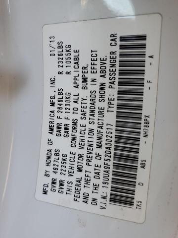 19UUA9F52DA002517 - 2013 ACURA TL TECH WHITE photo 12