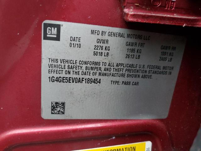 1G4GE5EV0AF189454 - 2010 BUICK LACROSSE CXS BURGUNDY photo 12