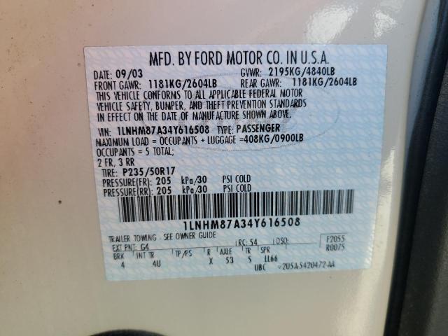 1LNHM87A34Y616508 - 2004 LINCOLN LS CREAM photo 12