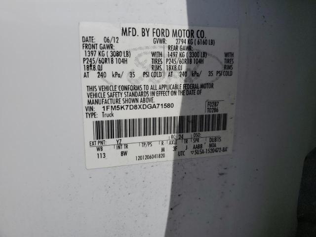 1FM5K7D8XDGA71580 - 2013 FORD EXPLORER XLT Beyaz fotoğraf 14