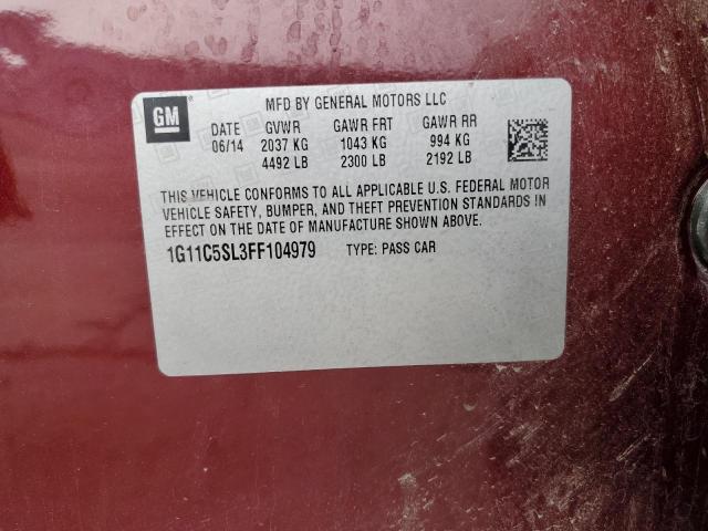 1G11C5SL3FF104979 - 2015 CHEVROLET MALIBU 1LT ბურგუნდია ფოტო 12