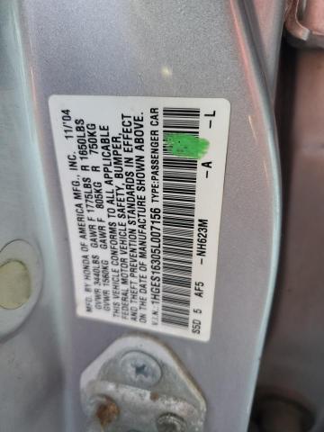 1HGES16305L007156 - 2005 HONDA CIVIC DX VP SILVER photo 13