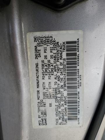 5TBRN34141S202716 - 2001 TOYOTA TUNDRA ACCESS CAB SR5 SILVER photo 12