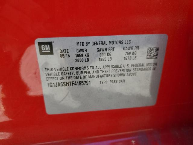 1G1JA6SH7F4195791 - 2015 CHEVROLET SONIC LS RED photo 12