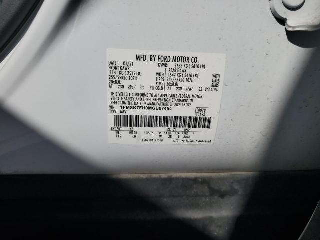 1FMSK7FH0MGB07454 - 2021 FORD EXPLORER LIMITED WHITE photo 13