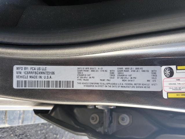 1C6RRFBGXMN723106 - 2021 RAM 1500 BIG HORN/LONE STAR GRAY photo 12