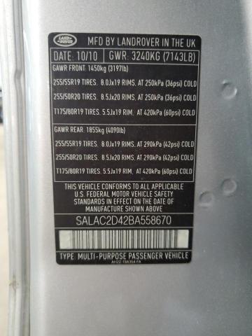 SALAC2D42BA558670 - 2011 LAND LR4 ვერცხლისფერი ფოტო 13