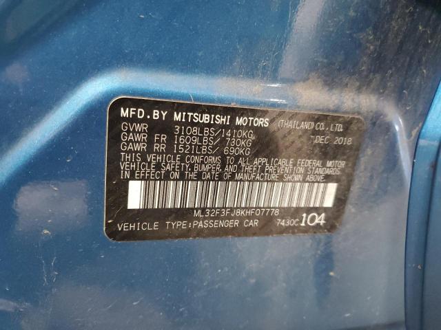 ML32F3FJ8KHF07778 - 2019 MITSUBISHI MIRAGE G4 ES Көк фото 12