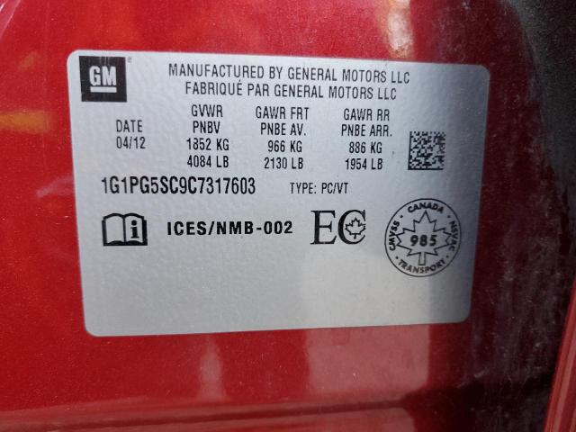 1G1PG5SC9C7317603 - 2012 CHEVROLET CRUZE LT Kırmızı fotoğraf 13