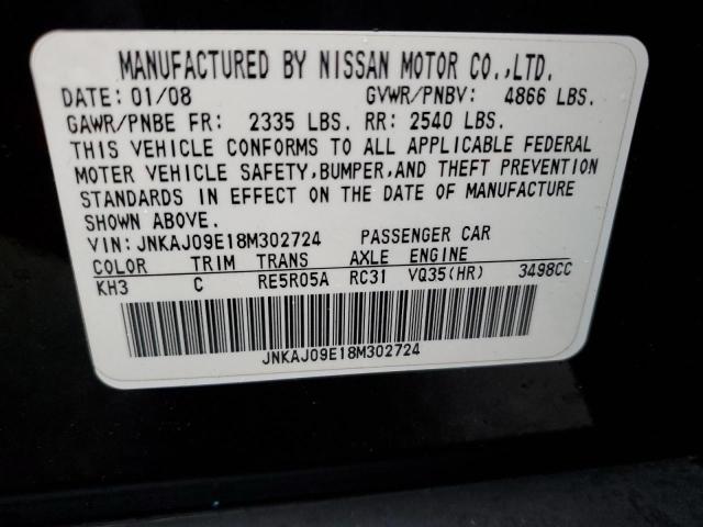JNKAJ09E18M302724 - 2008 INFINITI EX35 BASE BLACK photo 13