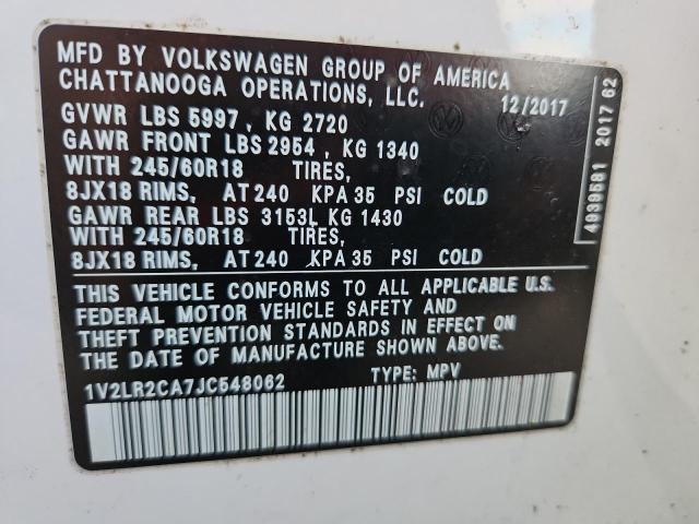1V2LR2CA7JC548062 - 2018 VOLKSWAGEN ATLAS SE Blanc photo 13