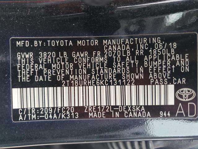 2T1BURHE6KC131122 - 2019 TOYOTA COROLLA L Қара фото 13