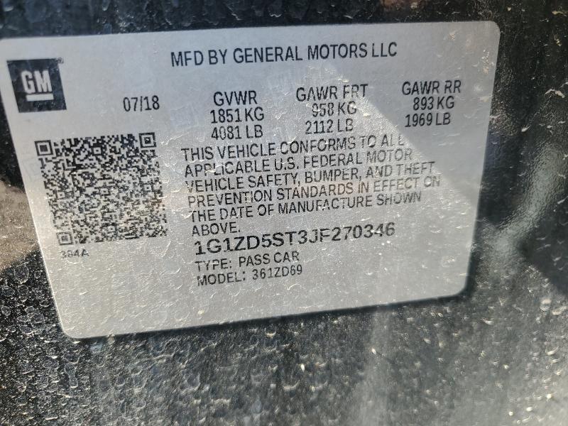 1G1ZD5ST3JF270346 - 2018 CHEVROLET MALIBU LT 黑色 照片 12