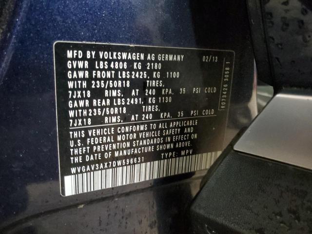 WVGAV3AX7DW596631 - 2013 VOLKSWAGEN TIGUAN S BLUE photo 13