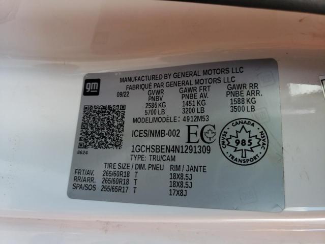 1GCHSBEN4N1291309 - 2022 CHEVROLET COLORADO WHITE photo 12