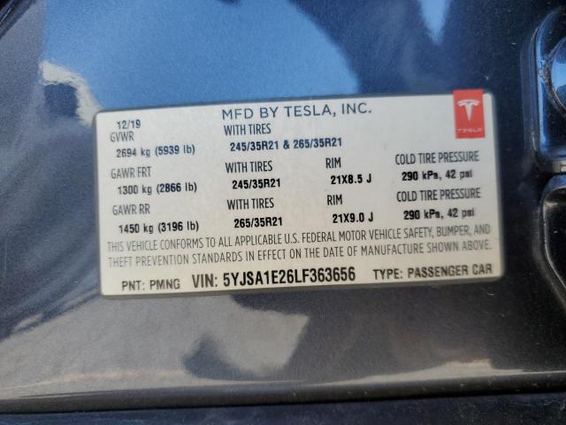 5YJSA1E26LF363656 - 2020 TESLA MODEL S გრაფიტი ფოტო 13