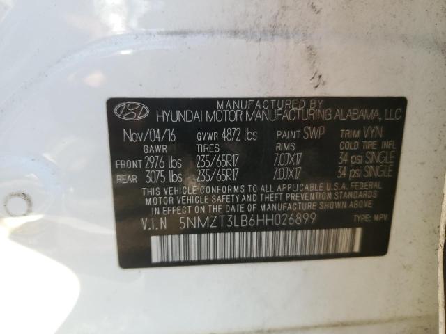 5NMZT3LB6HH026899 - 2017 HYUNDAI SANTA FE S WHITE photo 13