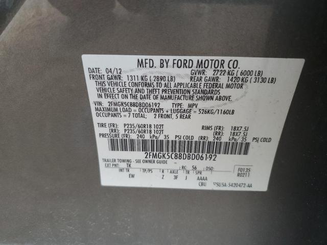 2FMGK5C88DBD06192 - 2013 FORD FLEX SEL Grau Foto 14