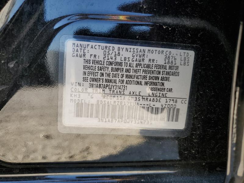 3N1AB7AP0JY314731 - 2018 NISSAN SENTRA S 黑色 照片 12