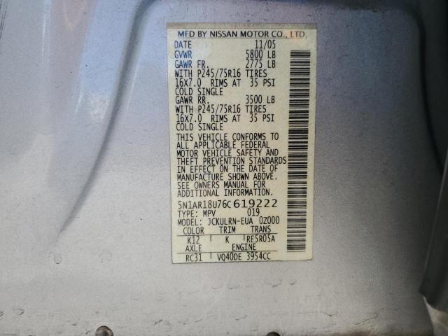 5N1AR18U76C619222 - 2006 NISSAN PATHFINDER LE ვერცხლისფერი ფოტო 13