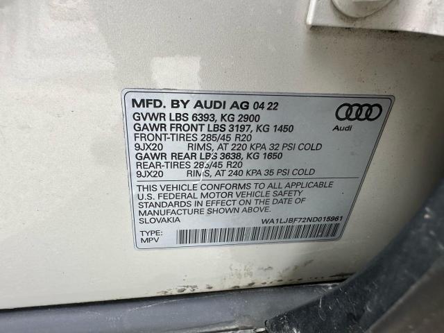 WA1LJBF72ND015961 - 2022 AUDI Q7 PREMIUM PLUS Brązowy zdjęcie 10