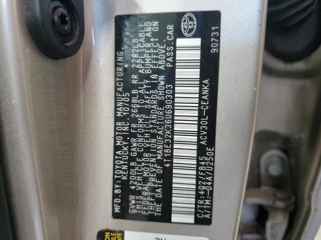 4T1BE32K36U690303 - 2006 TOYOTA CAMRY LE ოქროსფერი ფოტო 12