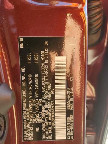 5TDJZRFH3KS724776 - 2019 TOYOTA HIGHLANDER SE RED photo 13