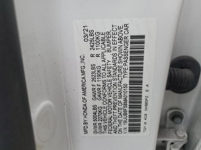 19UUB6F58MA010150 - 2021 ACURA TLX TECH A WHITE photo 12