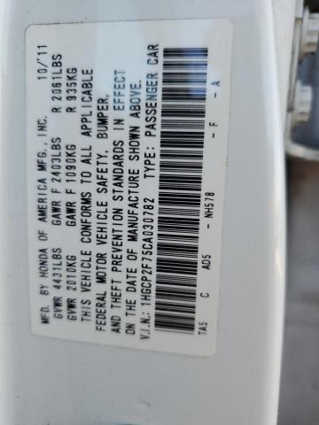 1HGCP2F75CA030782 - 2012 HONDA ACCORD EX WHITE photo 12