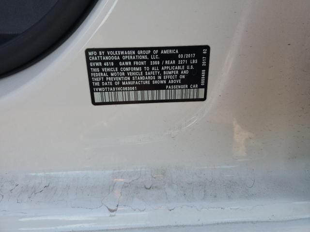 1VWDT7A31HC063061 - 2017 VOLKSWAGEN PASSAT R-LINE Սպիտակ լուսանկար 12