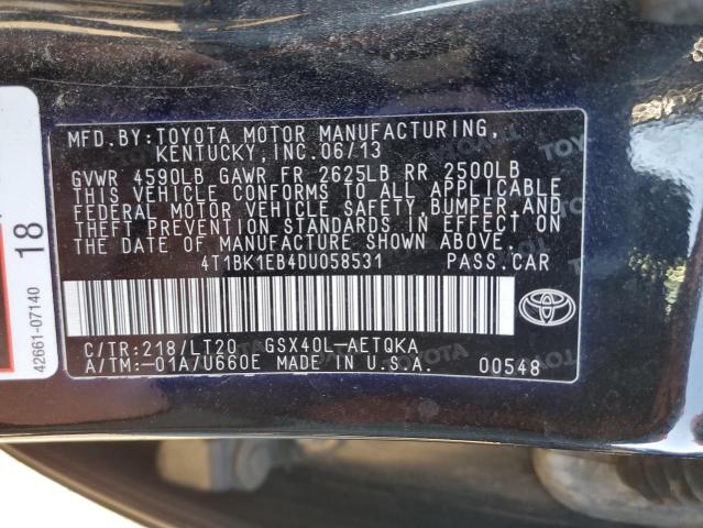 4T1BK1EB4DU058531 - 2013 TOYOTA AVALON BASE 黑色 照片 12