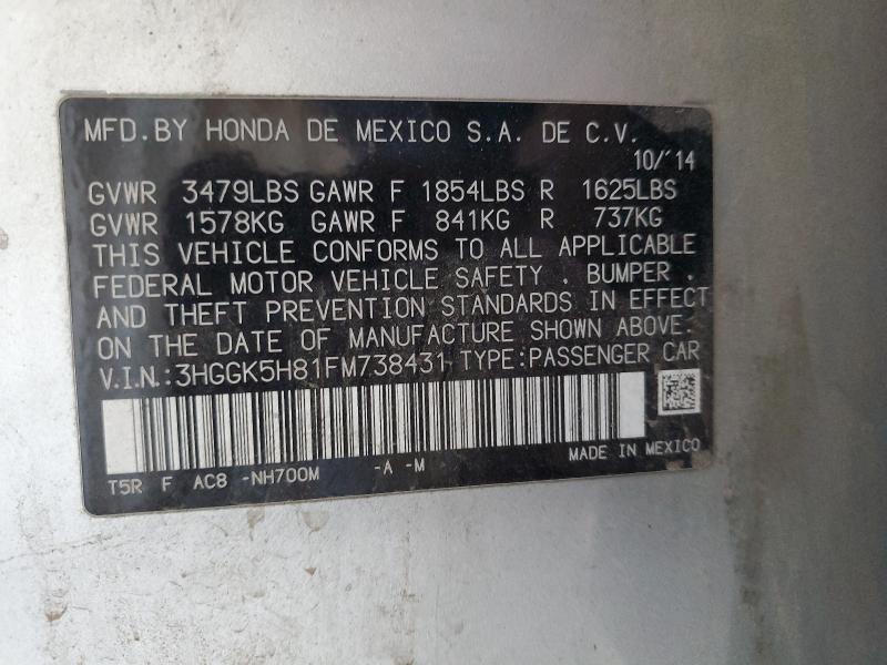 3HGGK5H81FM738431 - 2015 HONDA FIT EX SILVER photo 13