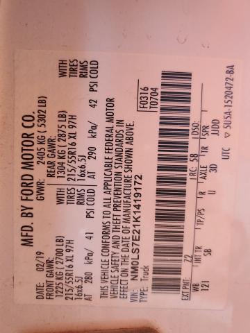 NM0LS7E21K1419172 - 2019 FORD TRANSIT CO XL 黄色 照片 12