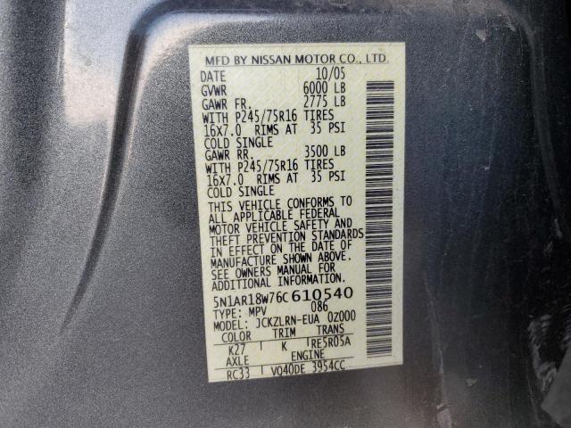 5N1AR18W76C610540 - 2006 NISSAN PATHFINDER LE 灰色 照片 13