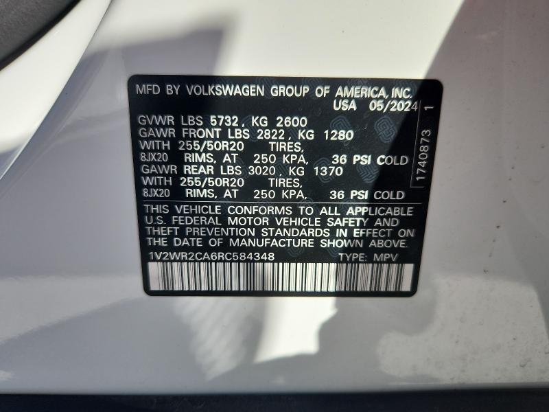 1V2WR2CA6RC584348 - 2024 VOLKSWAGEN ATLAS SE Blanco foto 14