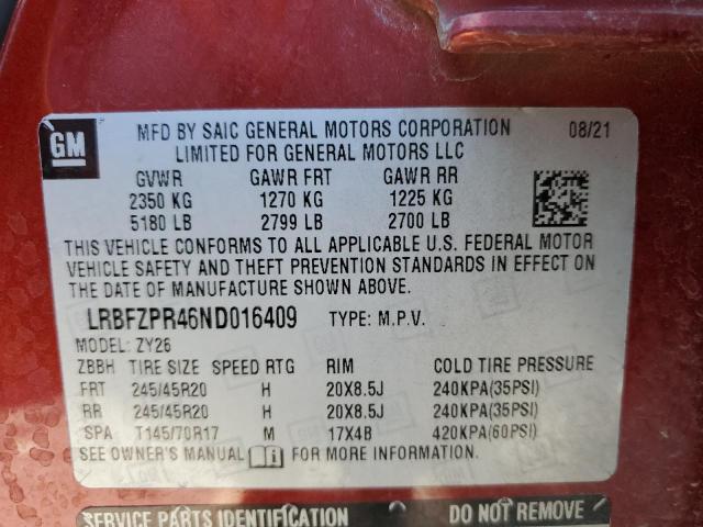 LRBFZPR46ND016409 - 2022 BUICK ENVISION ESSENCE 红色 照片 13
