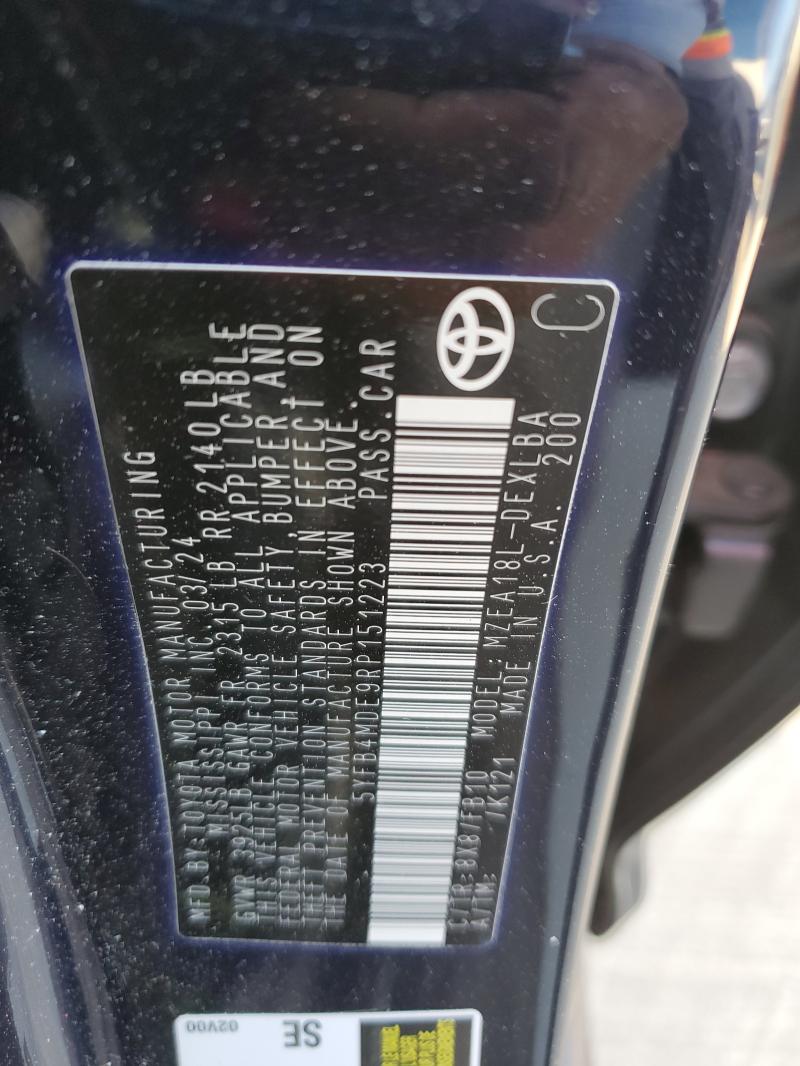 5YFB4MDE9RP151223 - 2024 TOYOTA COROLLA LE BLUE photo 13