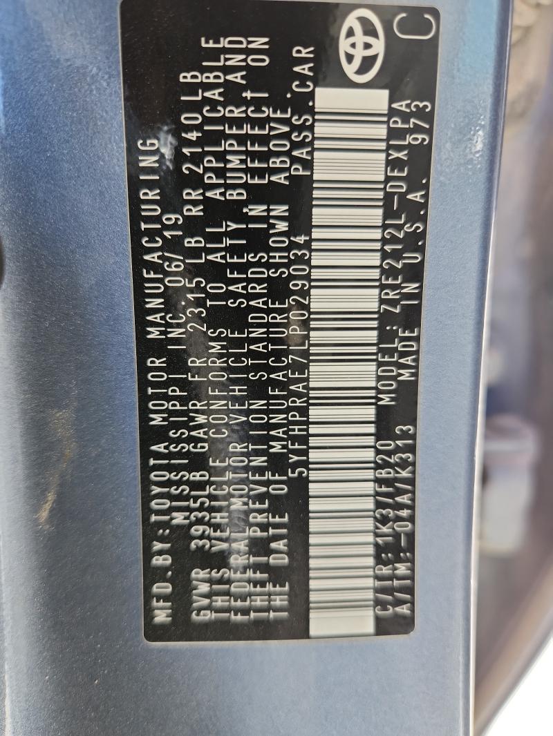 5YFHPRAE7LP029034 - 2020 TOYOTA COROLLA LE Gümüş foto 12