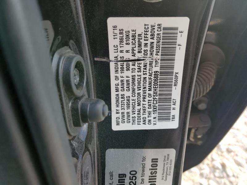 19XFC2F5XHE006889 - 2017 HONDA CIVIC LX BLACK photo 12